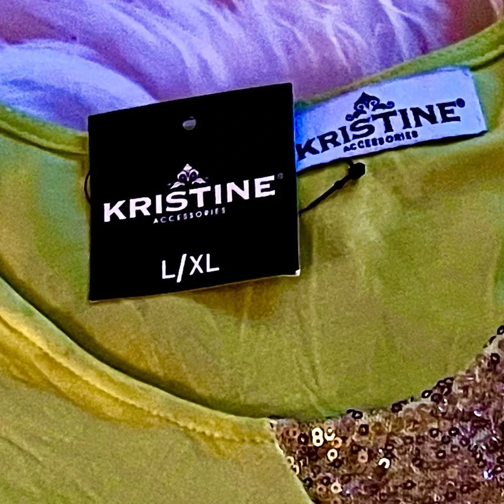 Lime Neon Glam Green Top with Gold Sequin Cross Accents - Showstopper​ - Picture 7 of 10
